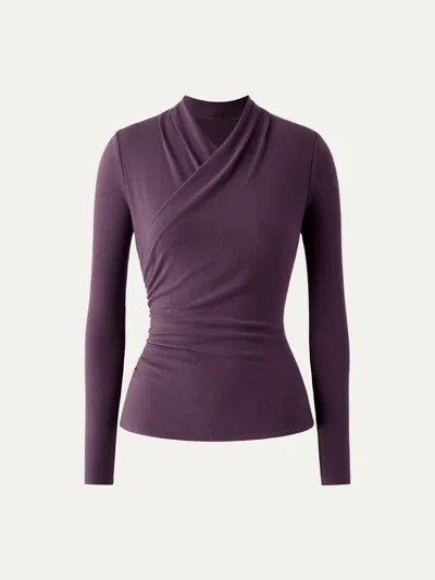 Oglmove Eco-mousse® Surplice Long Sleeve Ruched Top In Deep Fig