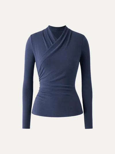Oglmove Eco-mousse® Surplice Long Sleeve Ruched Top In Indigo