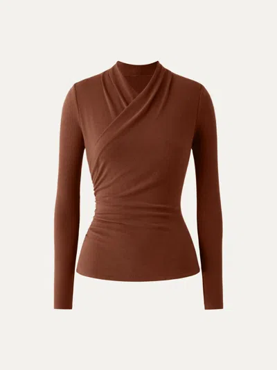 Oglmove Eco-mousse® Surplice Long Sleeve Ruched Top In Red Clay