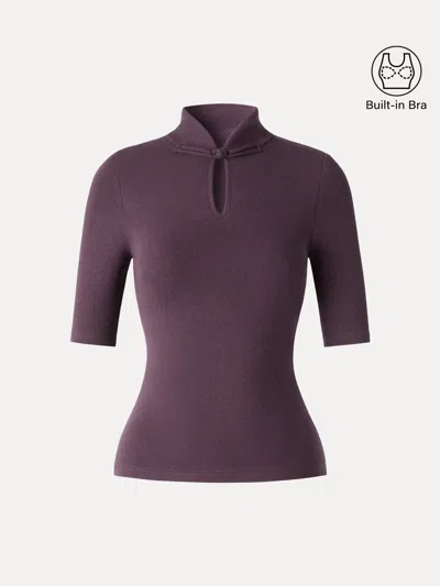 Oglmove Eco-mousse® Teardrop Neck Elbow Sleeve Bra Top In Burgundy
