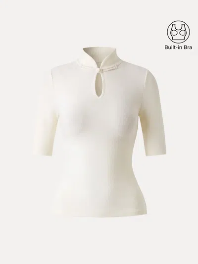 Oglmove Eco-mousse® Teardrop Neck Elbow Sleeve Bra Top In White