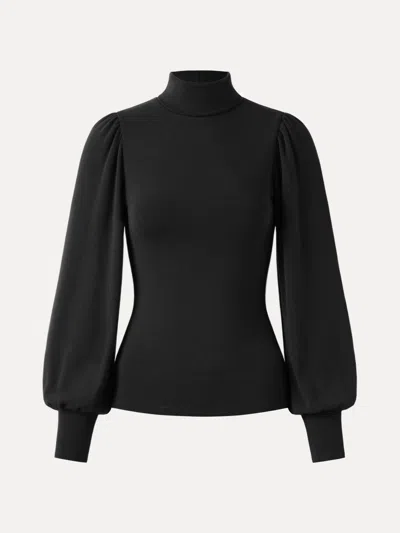 Oglmove Eco-mousse® Turtleneck Puff Sleeve Top In Black