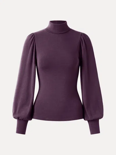 Oglmove Eco-mousse® Turtleneck Puff Sleeve Top In Purple