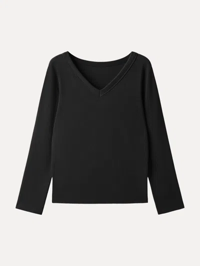 Oglmove Eco-mousse® V-neck Long Sleeve Banded Hem Top In Black