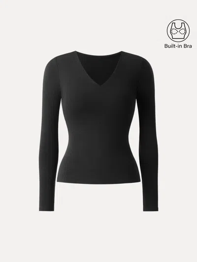 Oglmove Eco-mousse® V-neck Long Sleeve Bra Top In Black