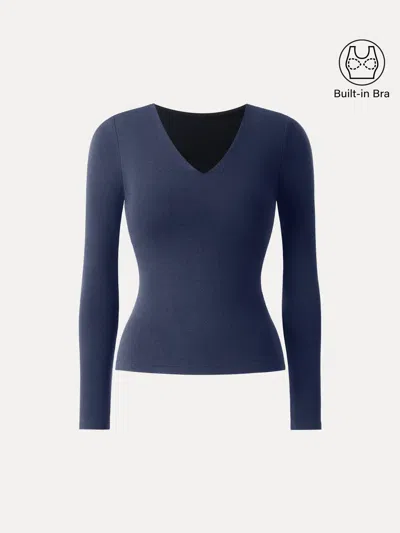 Oglmove Eco-mousse® V-neck Long Sleeve Bra Top In Indigo