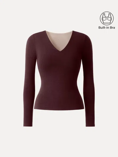 Oglmove Eco-mousse® V-neck Long Sleeve Bra Top In Ruby