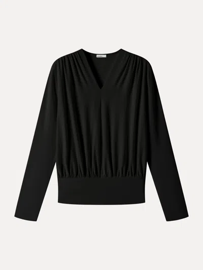 Oglmove Eco-mousse® V-neck Long Sleeve Ruched Banded Hem Top In Black