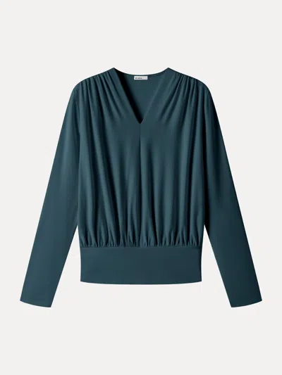 Oglmove Eco-mousse® V-neck Long Sleeve Ruched Banded Hem Top In Forest Night