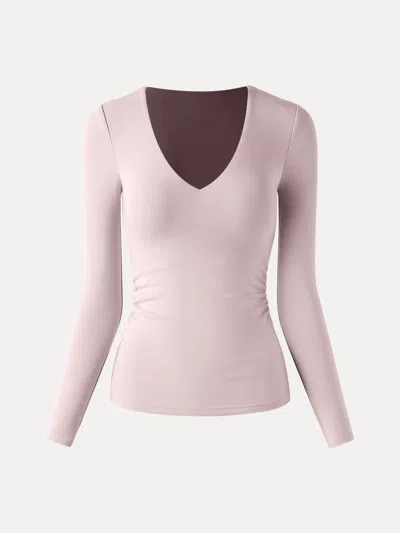 Oglmove Eco-mousse® V-neck Long Sleeve Side-tuck Bra Top In Misty Rose