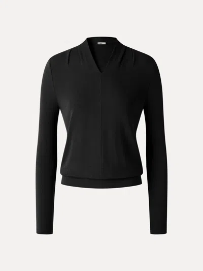 Oglmove Eco-mousse® V-neck Long Sleeve Tucked Shoulder Top In Black
