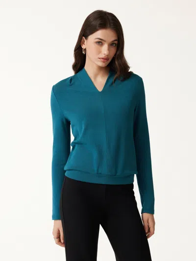 Oglmove Eco-mousse® V-neck Long Sleeve Tucked Shoulder Top In Green