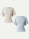 Oglmove Effortless Boatneck Batwing Sleeve Side Ruched Top