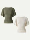 Oglmove Effortless Boatneck Batwing Sleeve Side Ruched Top