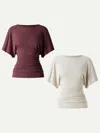 Oglmove Effortless Boatneck Batwing Sleeve Side Ruched Top