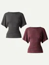 Oglmove Effortless Boatneck Batwing Sleeve Side Ruched Top