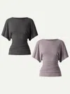 Oglmove Effortless Boatneck Batwing Sleeve Side Ruched Top