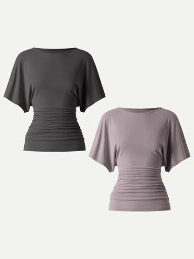Oglmove Effortless Boatneck Batwing Sleeve Side Ruched Top