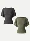 Oglmove Effortless Boatneck Batwing Sleeve Side Ruched Top