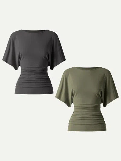 Oglmove Effortless Boatneck Batwing Sleeve Side Ruched Top