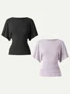 Oglmove Effortless Boatneck Batwing Sleeve Side Ruched Top