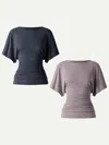 Oglmove Effortless Boatneck Batwing Sleeve Side Ruched Top