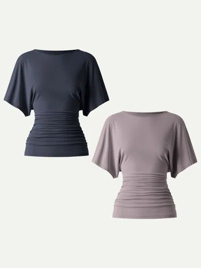 Oglmove Effortless Boatneck Batwing Sleeve Side Ruched Top