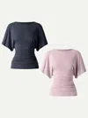 Oglmove Effortless Boatneck Batwing Sleeve Side Ruched Top