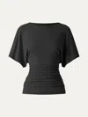 Oglmove Effortless Boatneck Batwing Sleeve Side Ruched Top In Black
