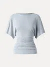Oglmove Effortless Boatneck Batwing Sleeve Side Ruched Top In Blue