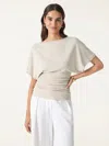Oglmove Effortless Boatneck Batwing Sleeve Side Ruched Top In Gray