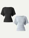 Oglmove Effortless Boatneck Batwing Sleeve Side Ruched Top In Multi