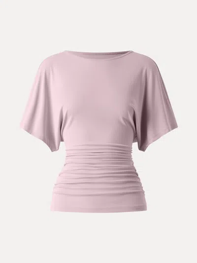Oglmove Effortless Boatneck Batwing Sleeve Side Ruched Top In Pink