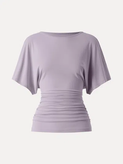Oglmove Effortless Boatneck Batwing Sleeve Side Ruched Top In Purple