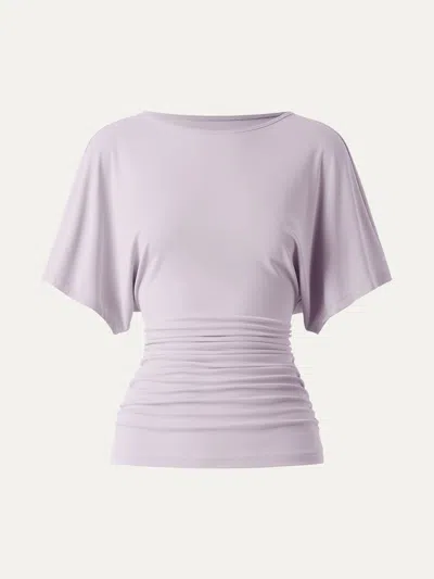 Oglmove Effortless Boatneck Batwing Sleeve Side Ruched Top In Purple