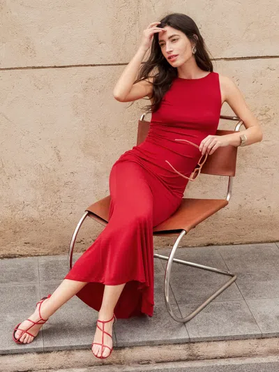 Oglmove Effortless Boatneck Mermaid Maxi Dress In Red