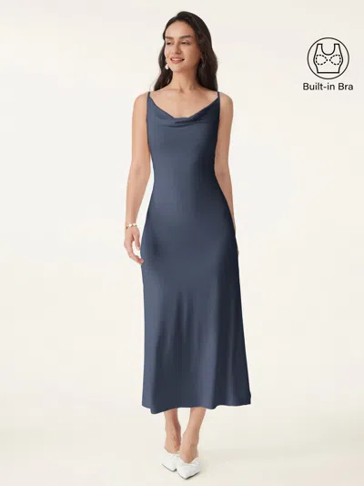 Oglmove Effortless Vacay Cowl Neck Midi Bra Dress In Blue