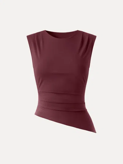 Oglmove Effortless Wide Shoulder Tucked Asymmetrical Hem Sleeveless Top
