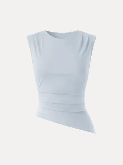 Oglmove Effortless Wide Shoulder Tucked Asymmetrical Hem Sleeveless Top In Blue