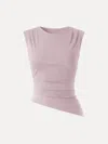 Oglmove Effortless Wide Shoulder Tucked Asymmetrical Hem Sleeveless Top In Pink