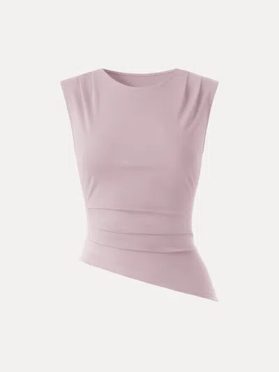 Oglmove Effortless Wide Shoulder Tucked Asymmetrical Hem Sleeveless Top In Pink