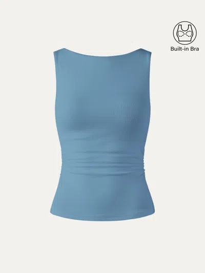 Oglmove Elastic Open Back Bra Tank In Blue