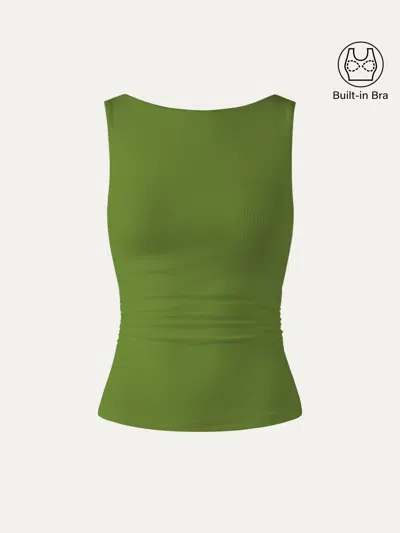 Oglmove Elastic Open Back Bra Tank In Green