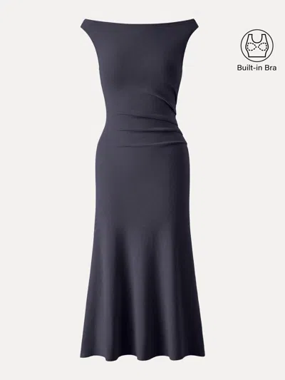 Oglmove Elegant Boatneck Tucked Fit-and-flare Midi Bra Dress