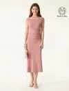 Oglmove Elegant Boatneck Tucked Fit-and-flare Midi Bra Dress
