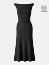 Oglmove Elegant Boatneck Tucked Fit-and-flare Midi Bra Dress In Black