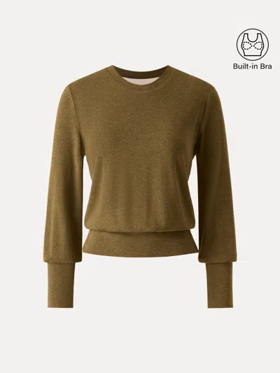 Oglmove Elevated Crewneck Brushed Brami With Banded Hem In Green