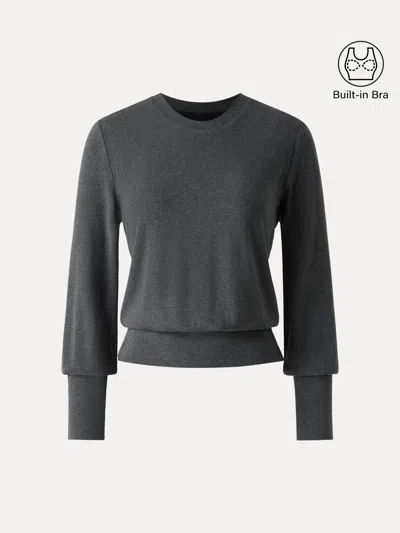 Oglmove Elevated Crewneck Brushed Brami With Banded Hem In Gray