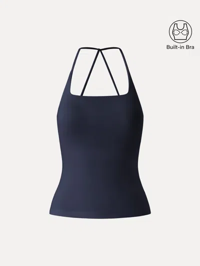 Oglmove Elevated Square Neck Spaghetti Bra Tank In Blue