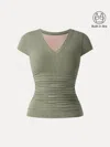 Oglmove Elevated V-neck Side Ruched Cap Sleeve Bra Tee